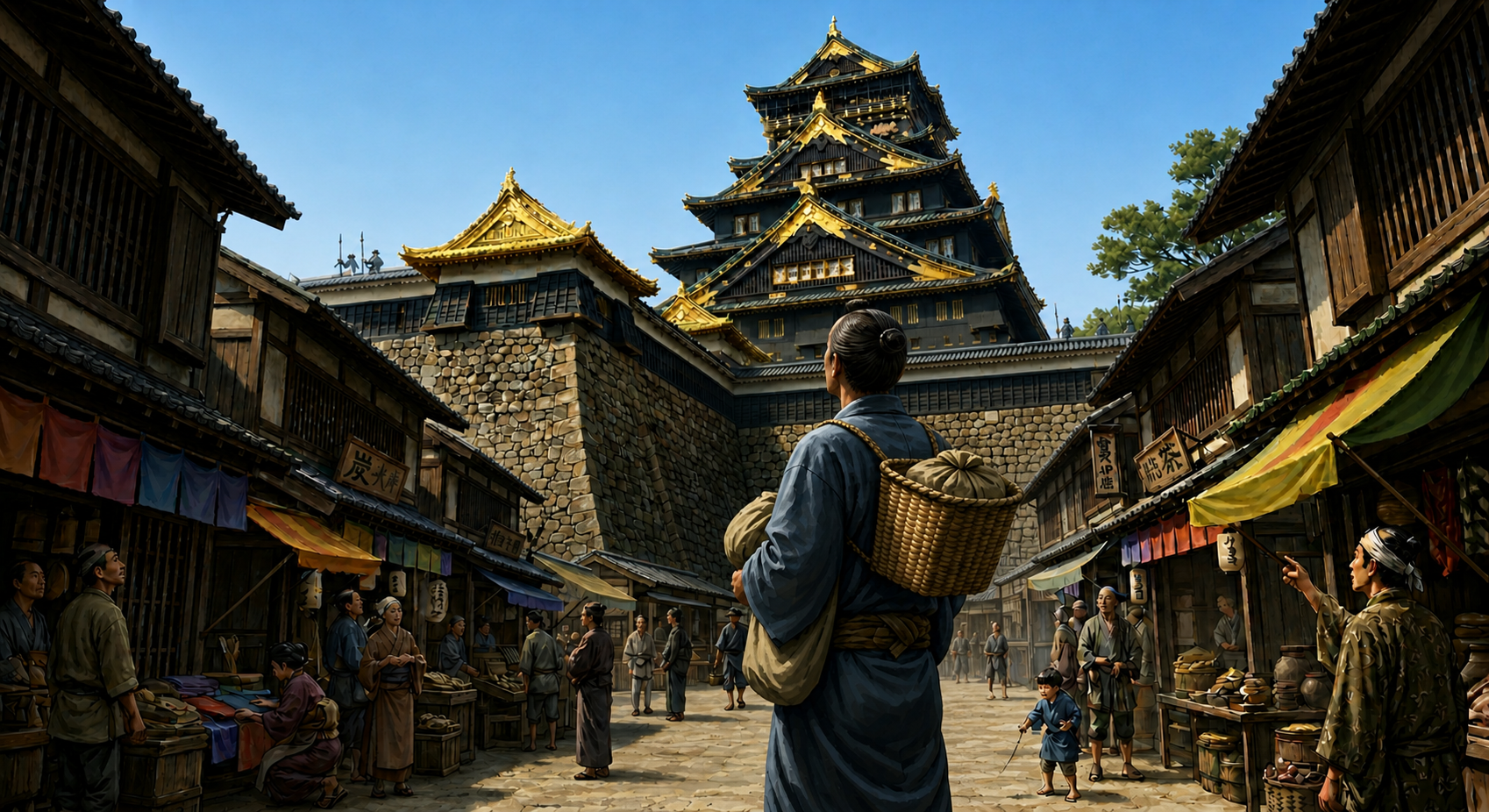 天守を見上げる人々のイメージ